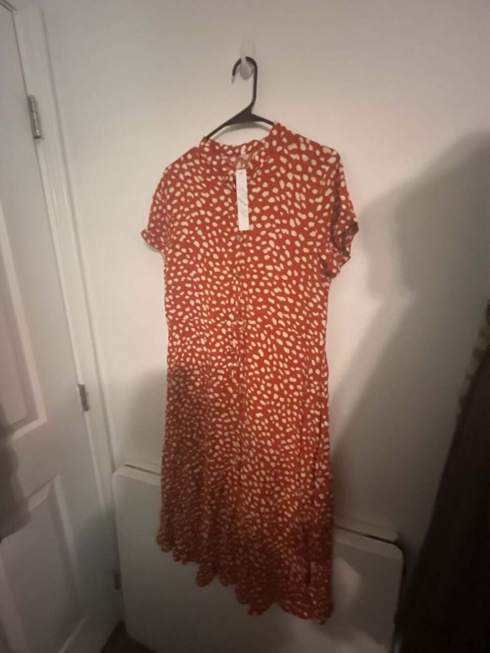 Gaovet Rust and White Spotted Button-Front Midi Dress Size M